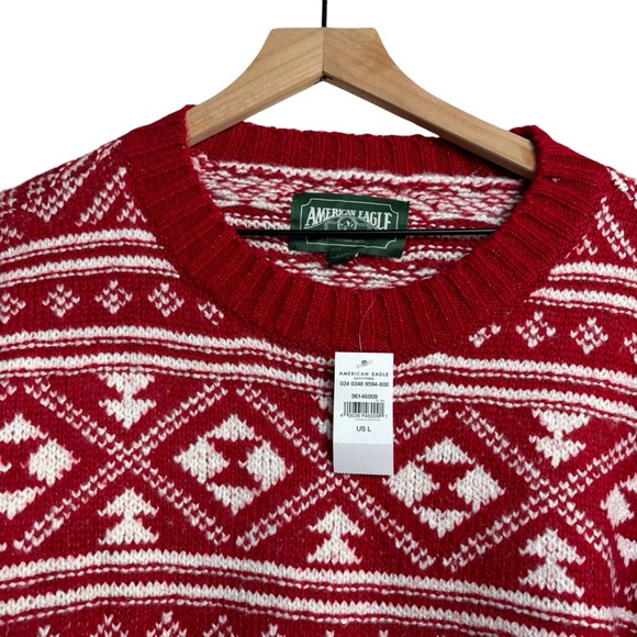 American Eagle Fair Isle Sweater Crew Neck  Red & White Knit Bonus dog sweater - Picture 3 of 13